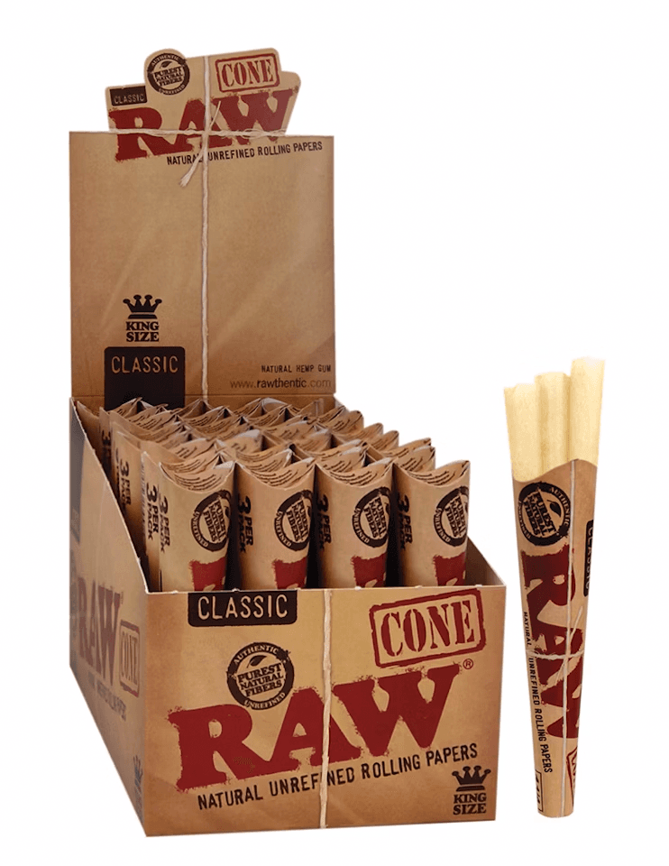 RAW pre-packaged classic unbleached Kingsize Cones